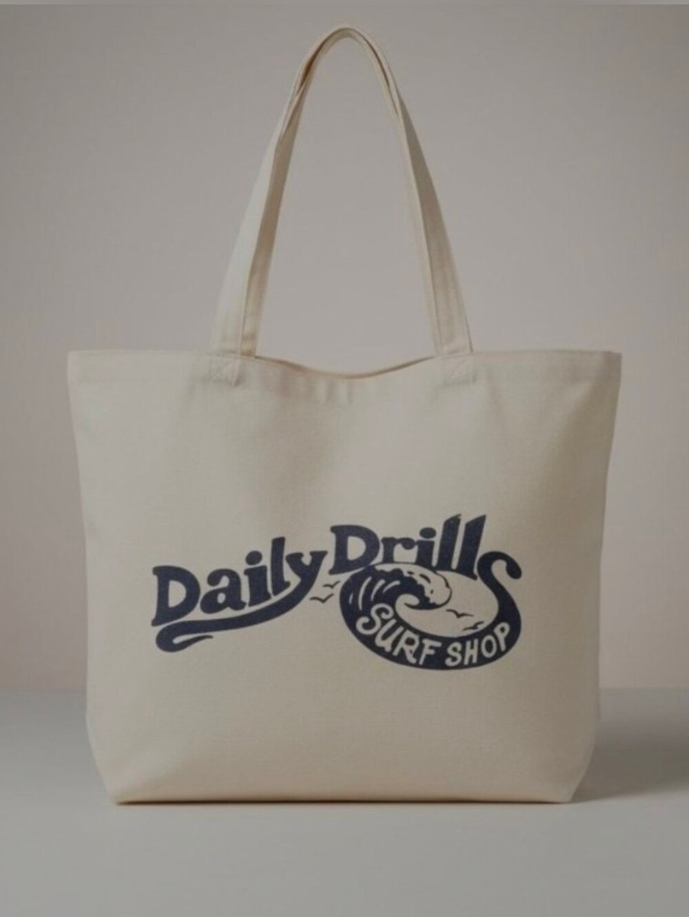 Daily Drills Cream Canvas Tote with Navy Surf Logo NWT